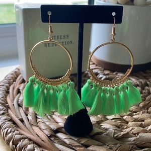 NWOT Neon Green Fringe Earrings